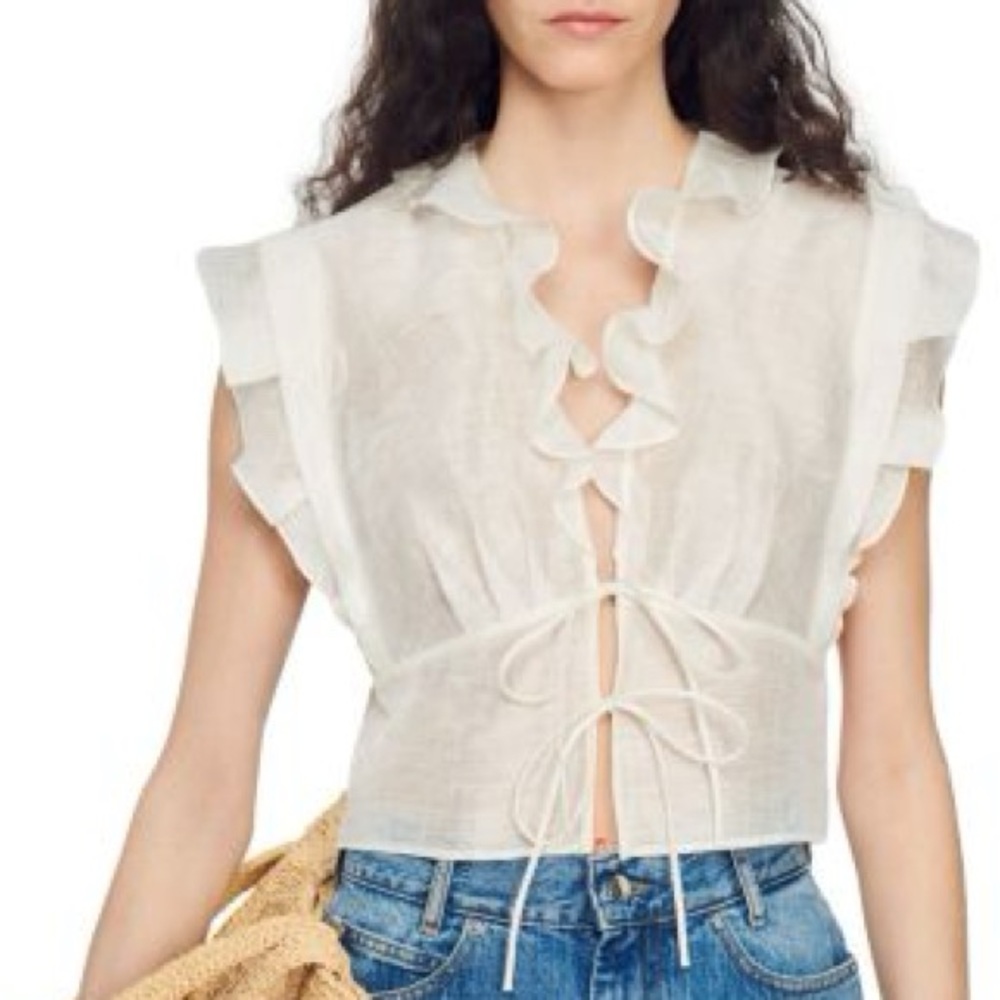 Sandro Ruffle Tie front Top
